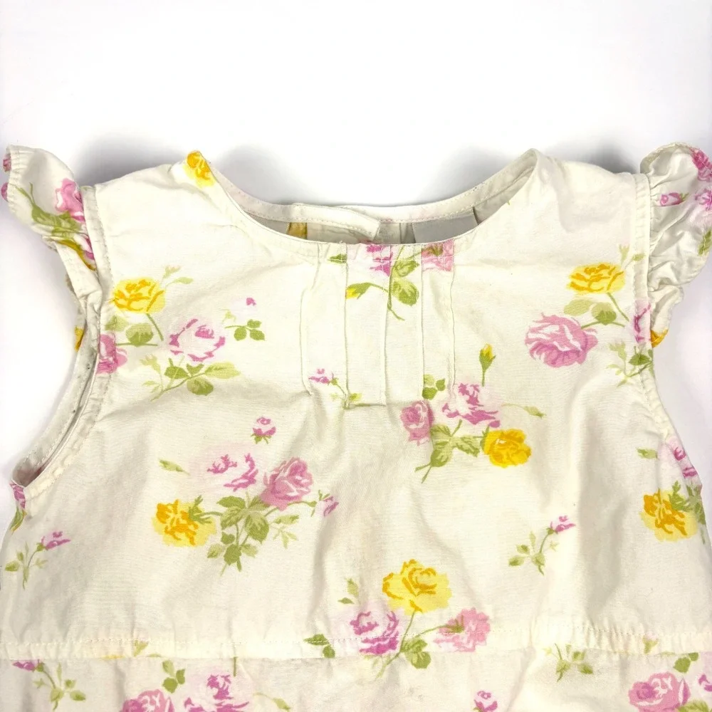 VTG Laura Ashley Floral Tie Back Dress Girls Sz 3T White Pink Cottage‎ Garden